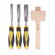 Chisel Set Wood 3 Piece Plus Wooden Mallet Blister